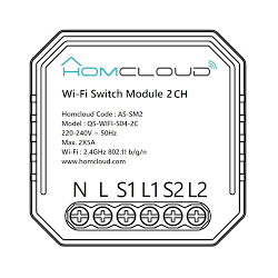 HOMCLOUD AS-SM2 Modulo Interruttore Intelligente Wi-Fi 2 canali da incasso